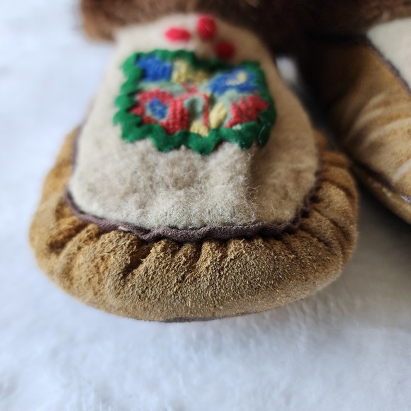VTG Leather Moccasins Mukluks Native American Made Suede Fur Wool Embroidery 70s - Picture 9 of 16